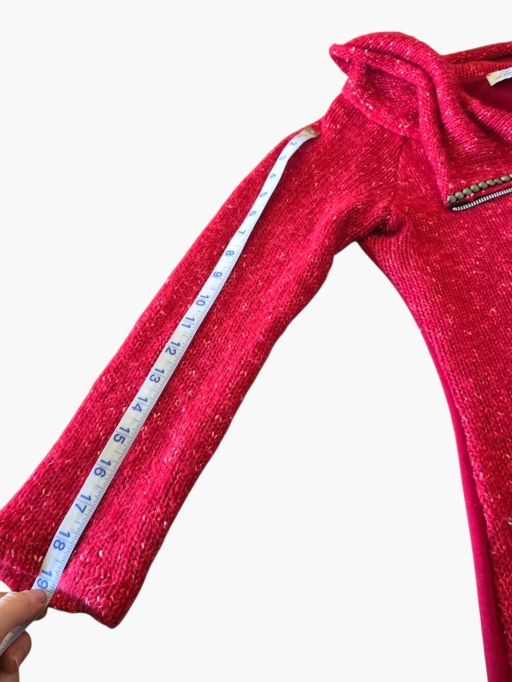 Zone Bleue Paris Vintage Silk Knit Red Off Shoulder Asymmetrical Zip Sweater XS - Picture 10 of 14